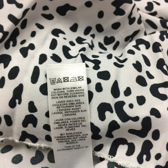 ASOS Shift Dress Sz 14 Womans White Black Animal Print V-Neck Ruffle Long Sleeve - Picture 7 of 13